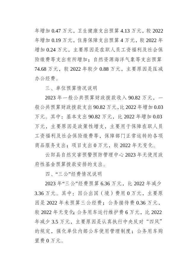 云阳县自然灾害预警预防管理中心2023年单位预算情况说明.doc