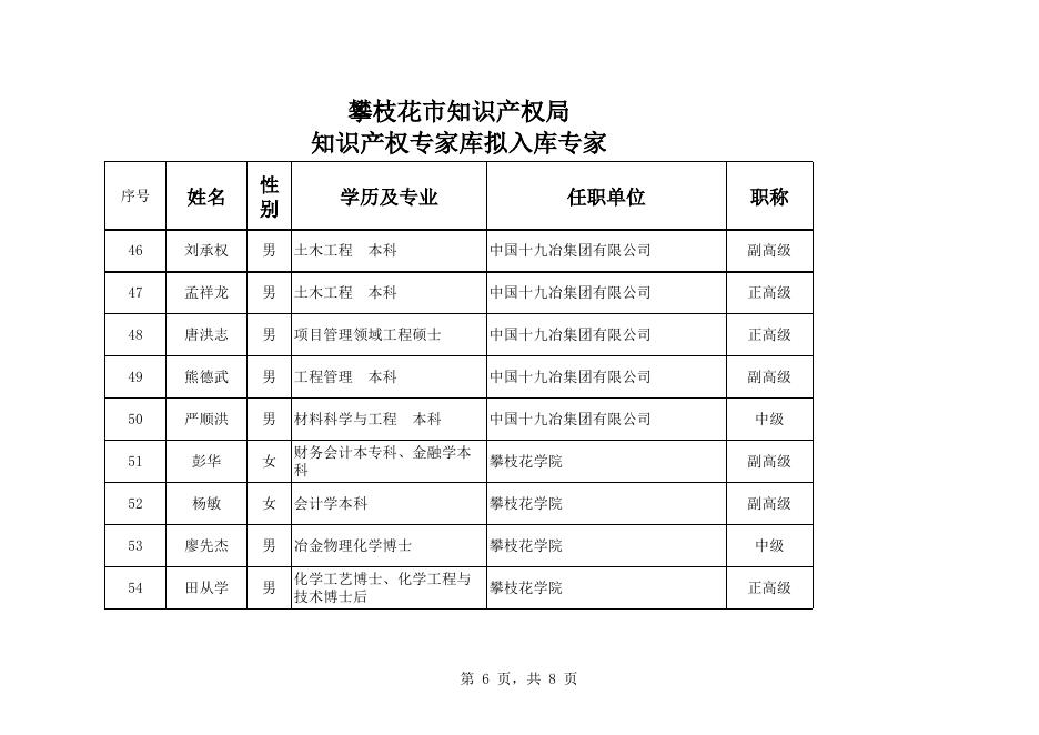攀枝花市知识产权专家库拟入库专家名单.xls