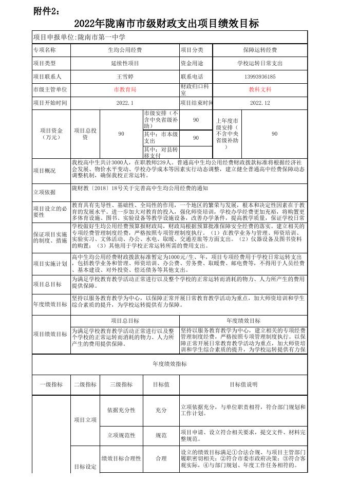 一中整体支出绩效目标申报表(2).xls