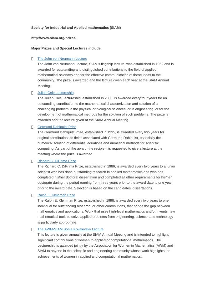 工业与应用数学会(SIAM)设立的奖项.doc