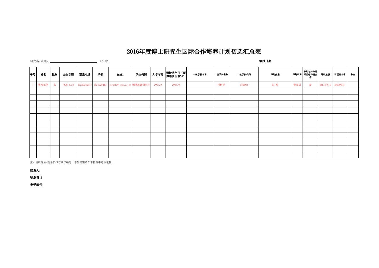 附件1.2016年度博士研究生国际合作培养计划初选汇总表.xls
