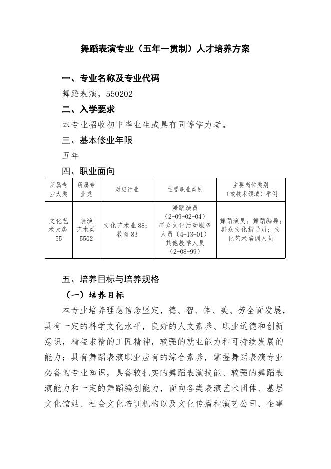 舞蹈表演专业（五年一贯制）.doc