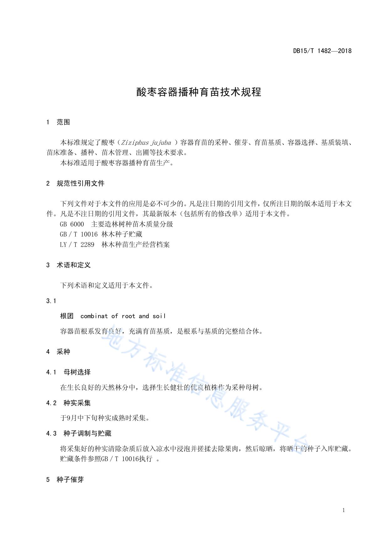 酸枣容器播种育苗技术规程